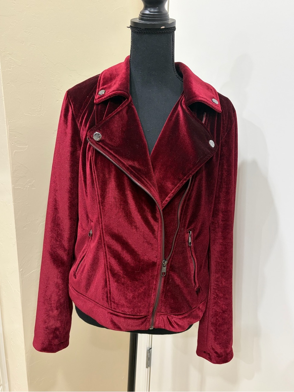 Steve Madden Burgundy Velvet Moto Jacket